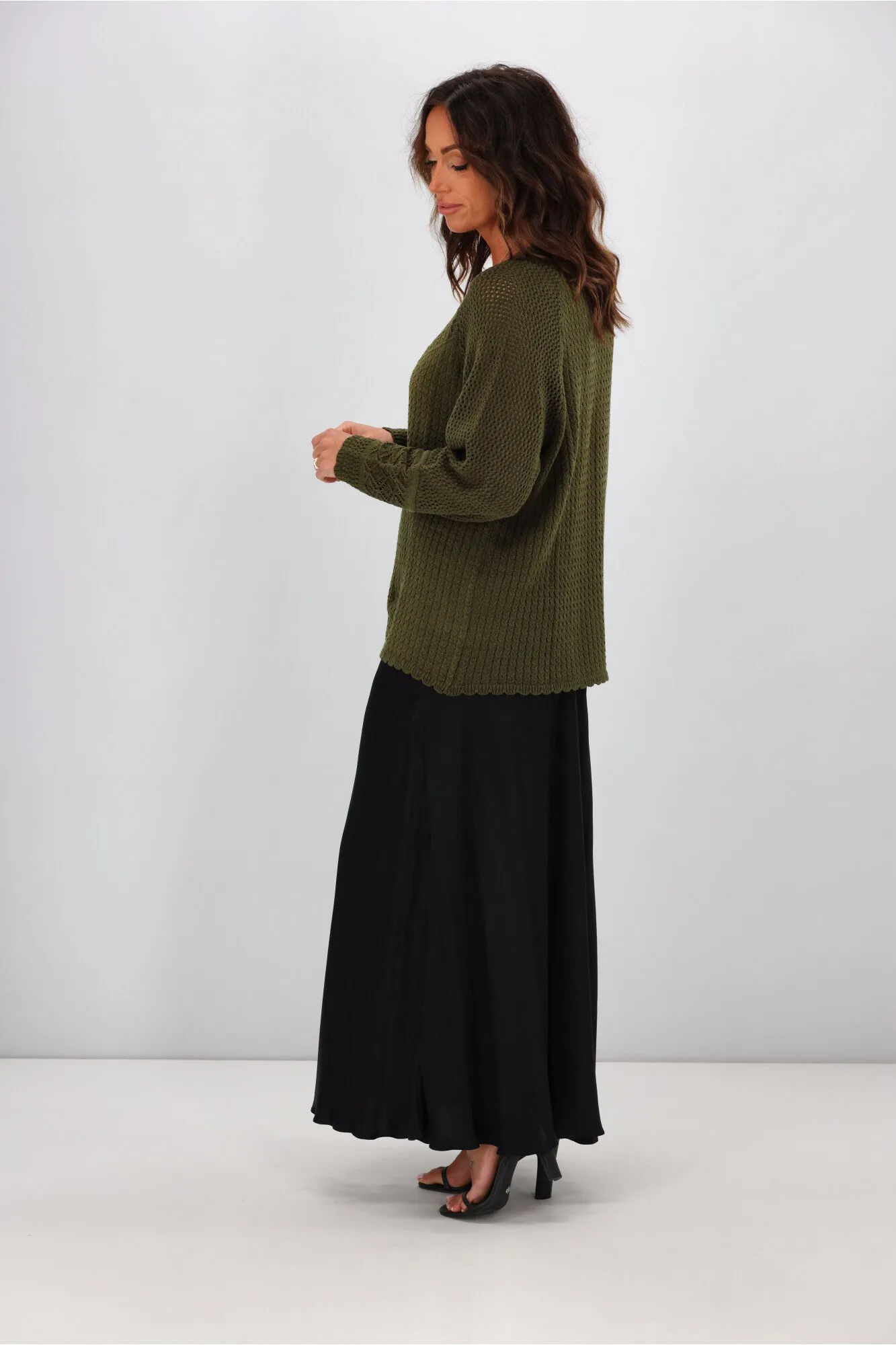 Jane James Feefee Pointelle Sweater Moss