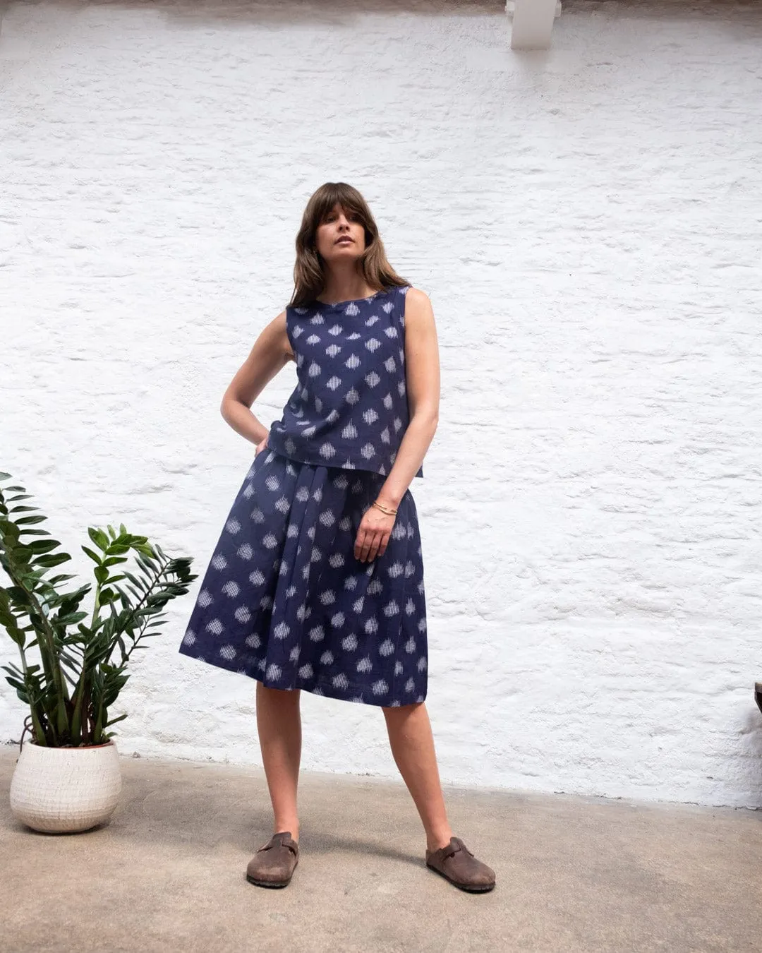 Jordan Women's Cotton Casual Skirt | Indigo Dot Print