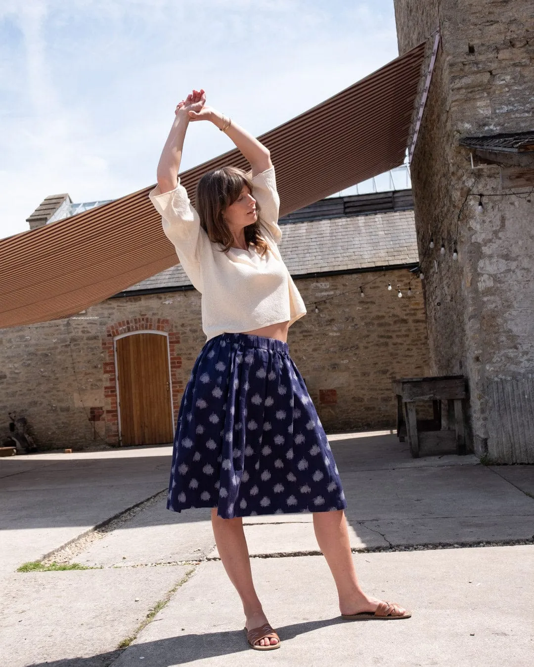 Jordan Women's Cotton Casual Skirt | Indigo Dot Print