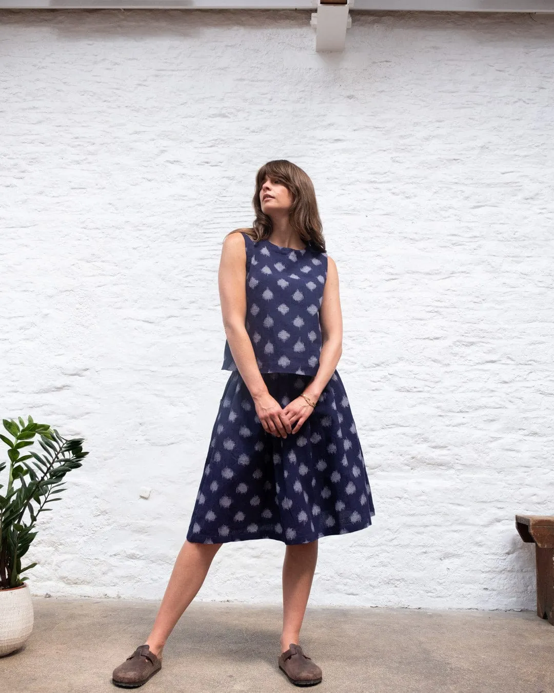 Jordan Women's Cotton Casual Skirt | Indigo Dot Print