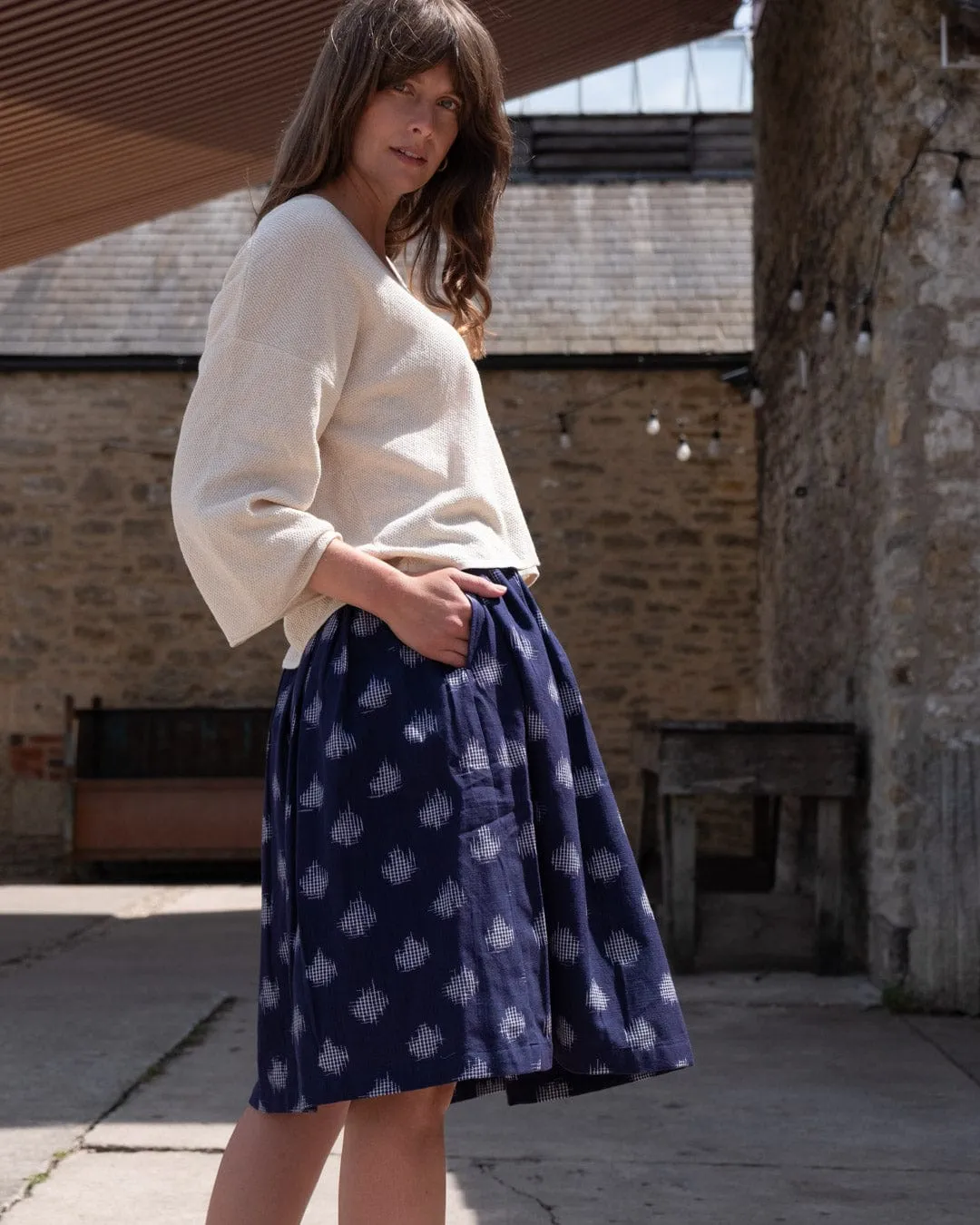 Jordan Women's Cotton Casual Skirt | Indigo Dot Print