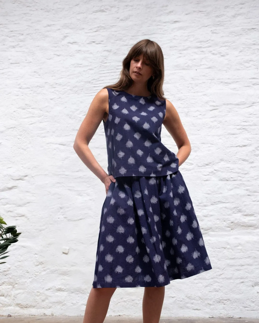 Jordan Women's Cotton Casual Skirt | Indigo Dot Print