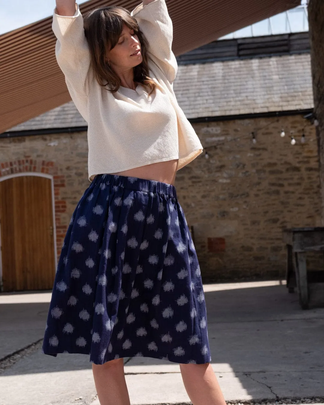 Jordan Women's Cotton Casual Skirt | Indigo Dot Print