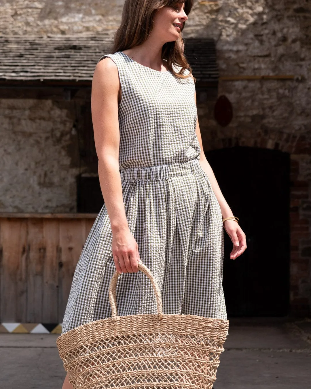 Jordan Women's Cotton Casual Skirt | Olive Green Gingham