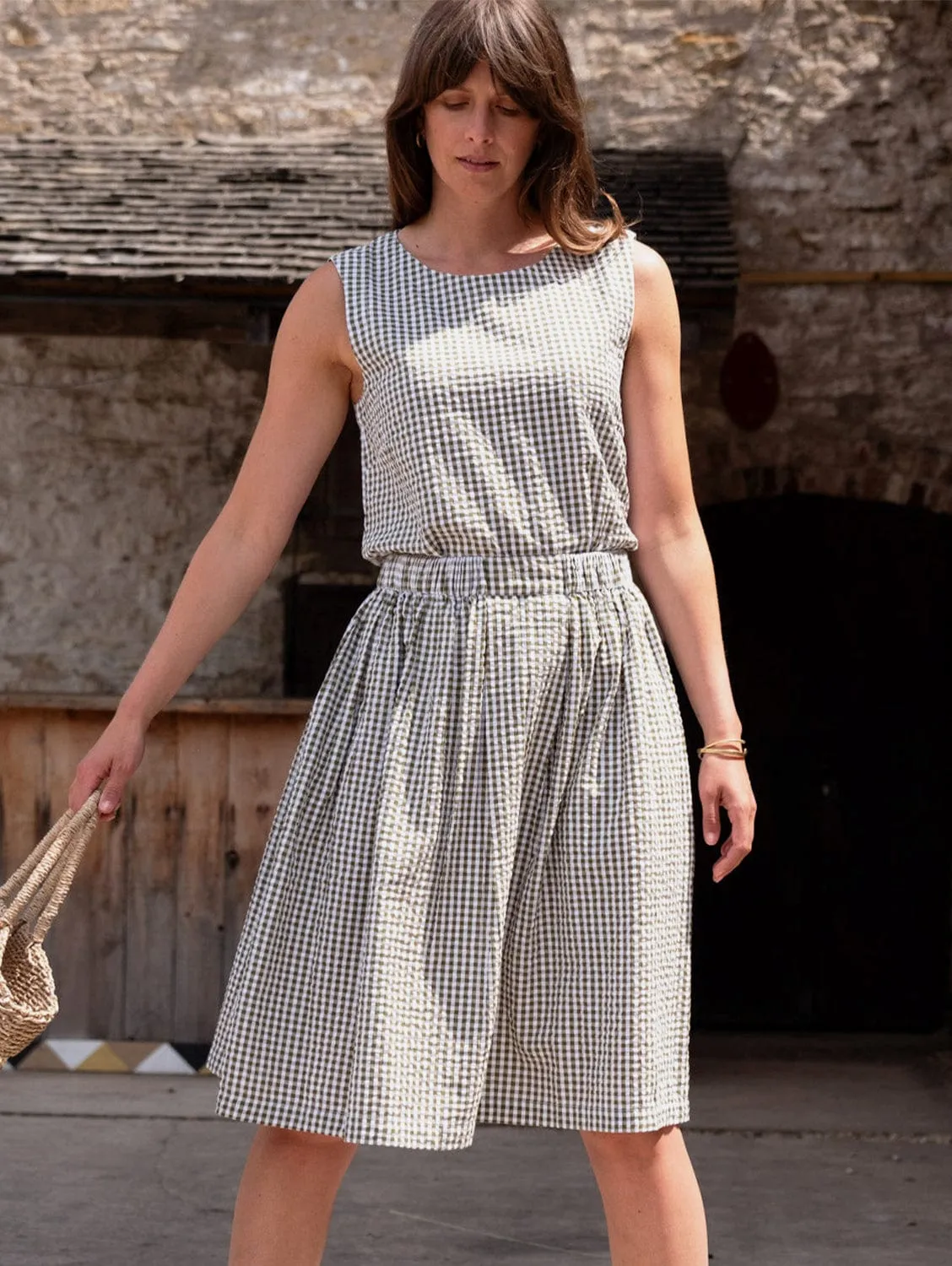 Jordan Women's Cotton Casual Skirt | Olive Green Gingham