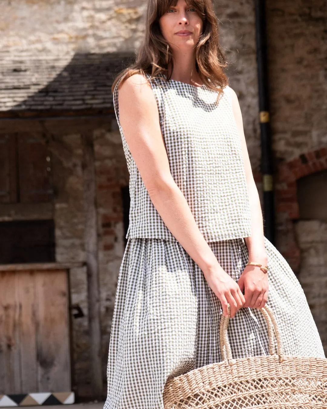 Jordan Women's Cotton Casual Skirt | Olive Green Gingham