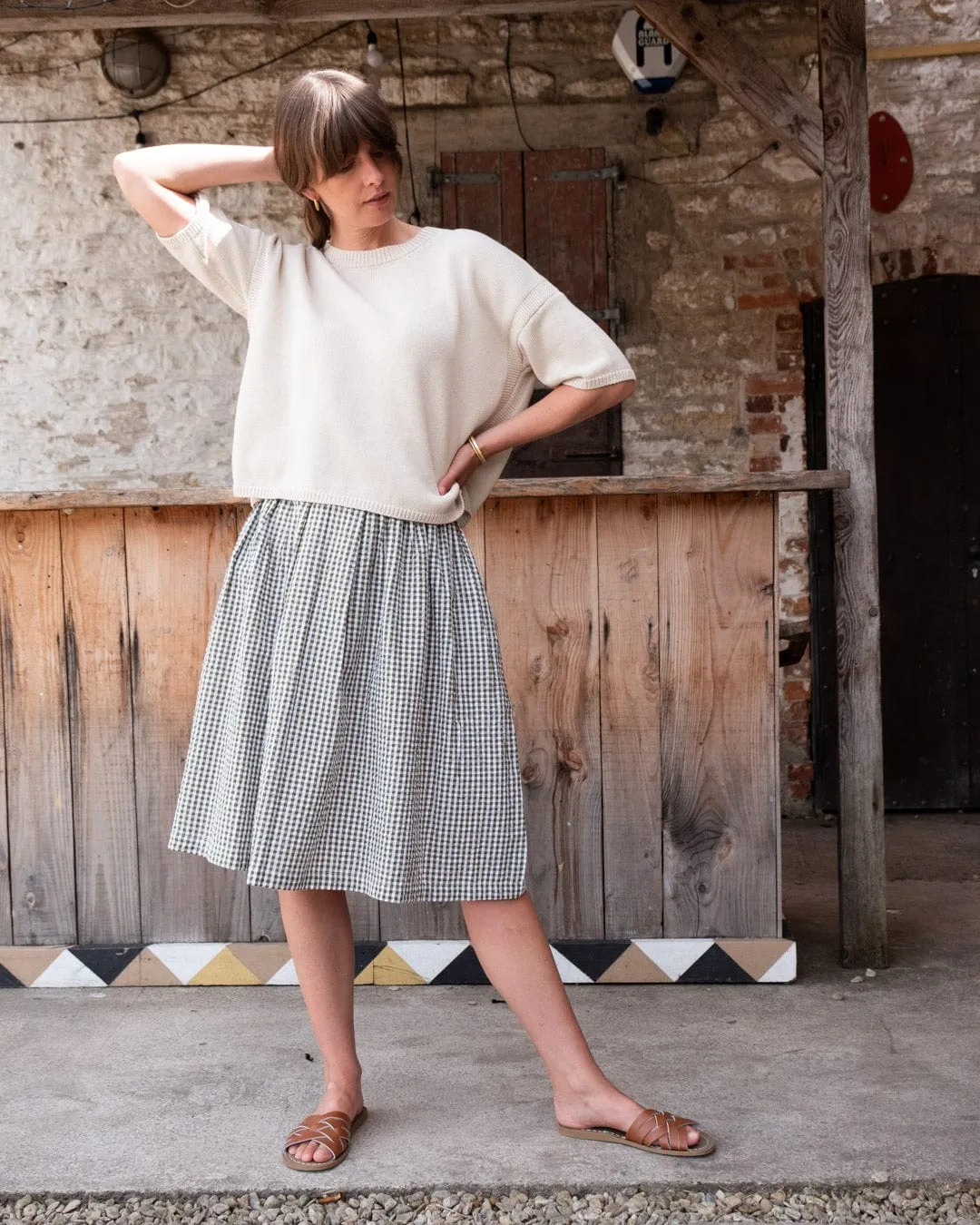 Jordan Women's Cotton Casual Skirt | Olive Green Gingham