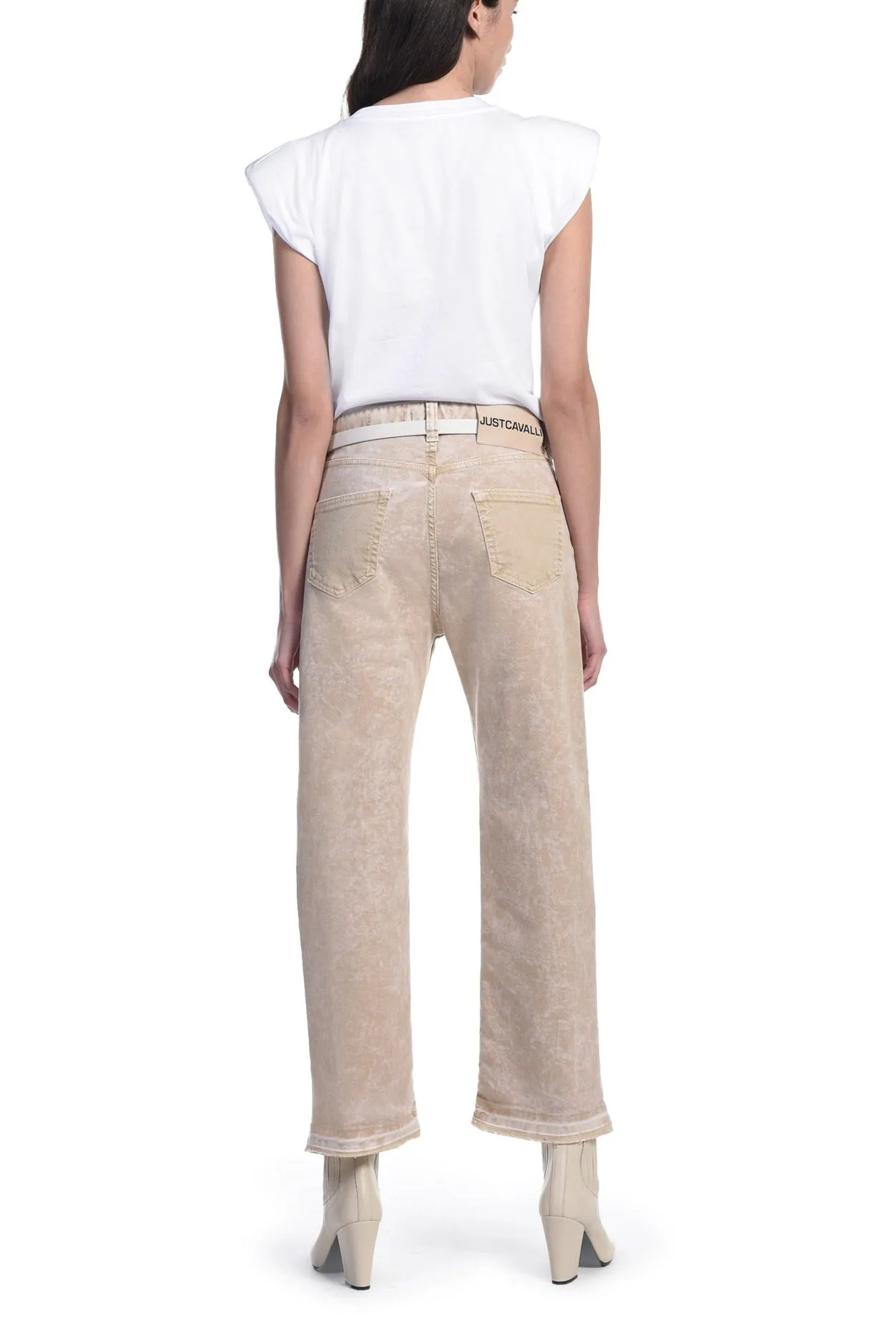 Just Cavalli Logo Patch Straight Leg Cropped Jeans