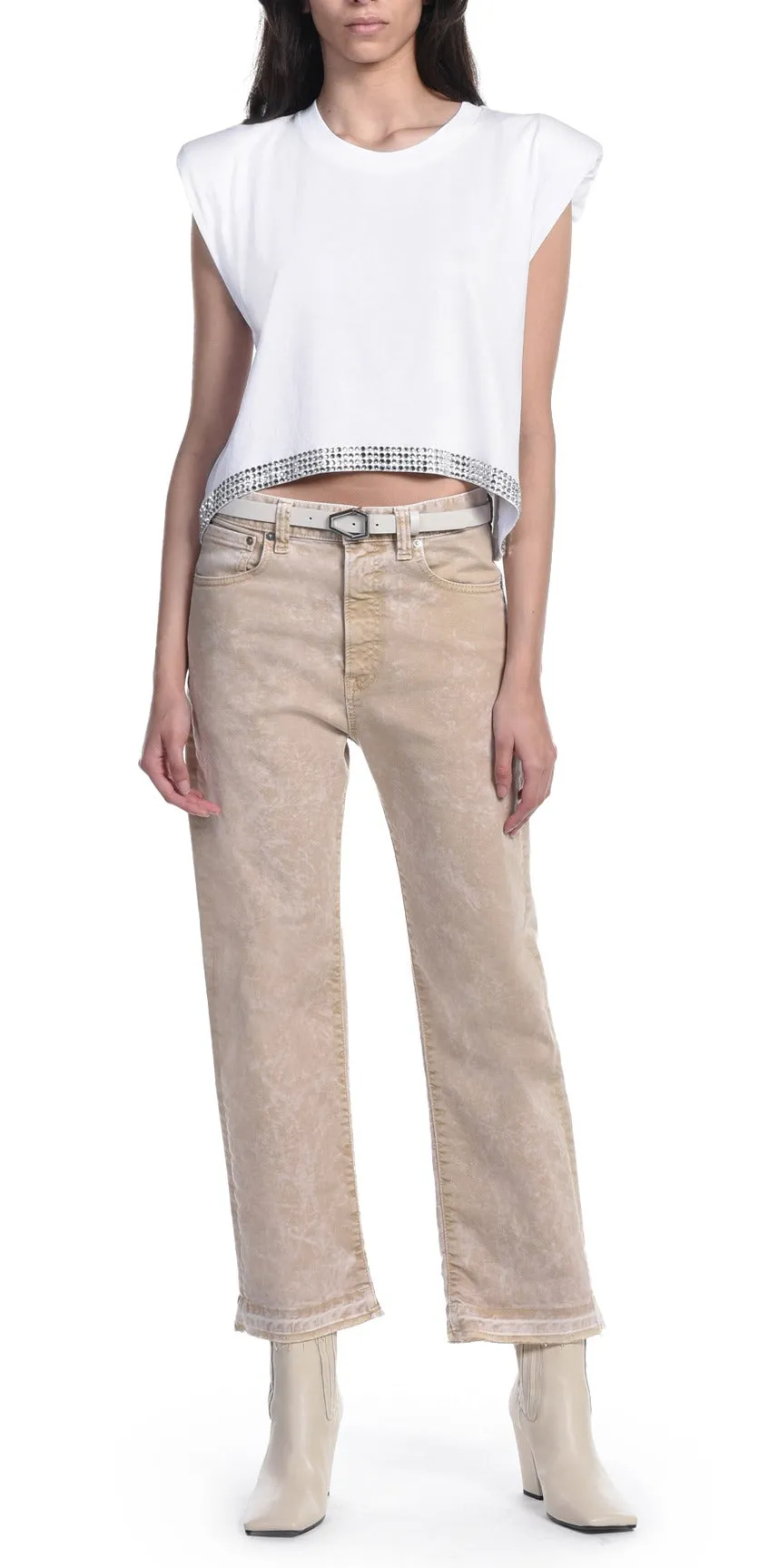 Just Cavalli Logo Patch Straight Leg Cropped Jeans