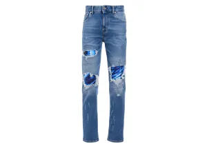 Just Cavalli Patches Under Rips High Waisted Straight Leg Jeans