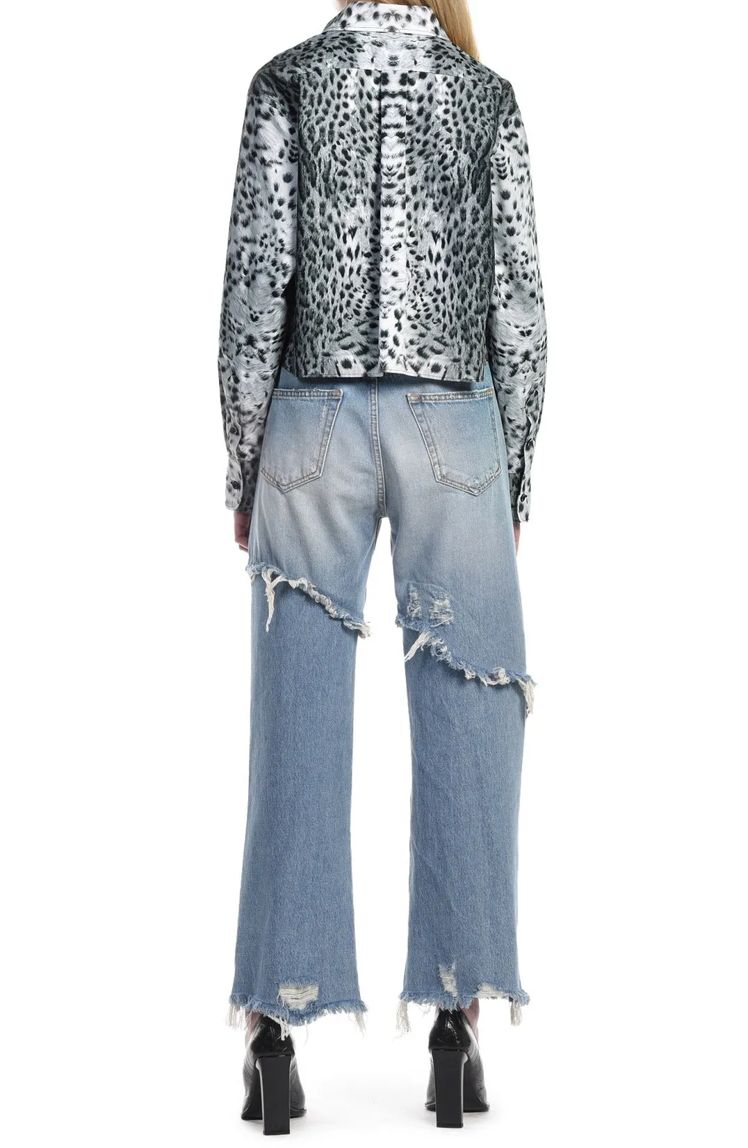 Just Cavalli Ripped Mid-Rise Straight-Leg Jeans