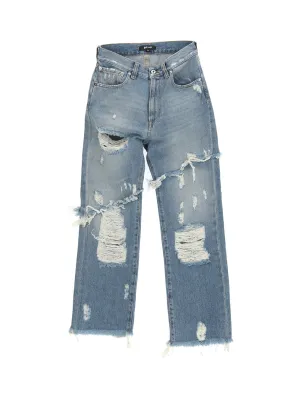 Just Cavalli Ripped Mid-Rise Straight-Leg Jeans