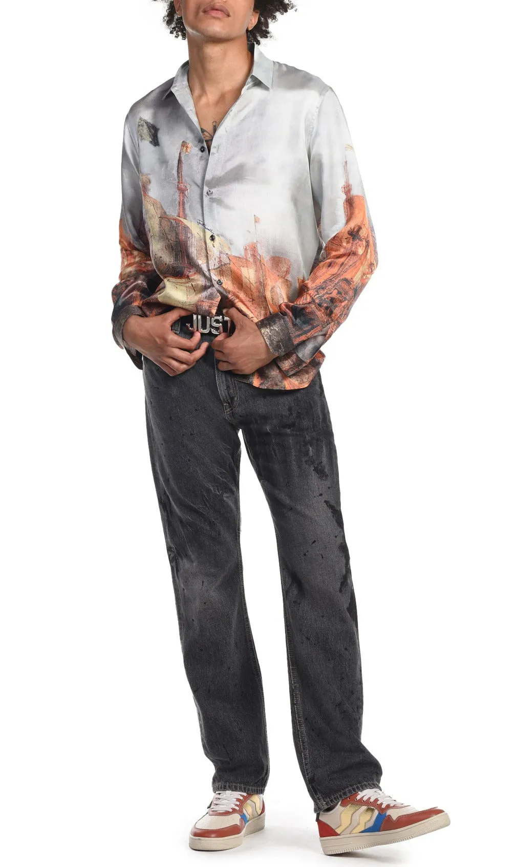 Just Cavalli Stained Effect Wide Leg Jeans