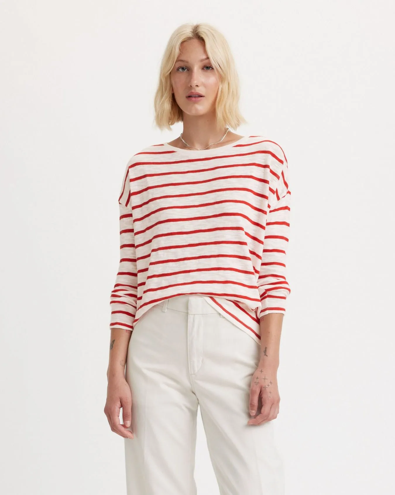 Levi's® Womens Margot Long Sleeve Tee - Saint Stripe Scarlet