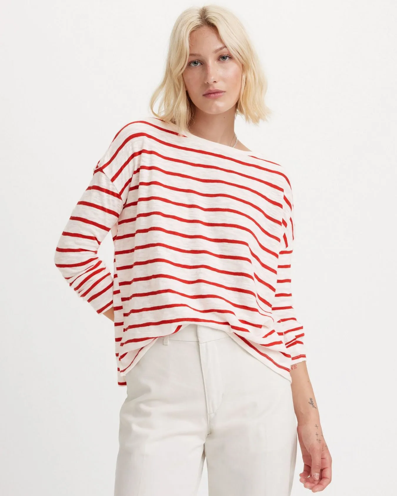 Levi's® Womens Margot Long Sleeve Tee - Saint Stripe Scarlet