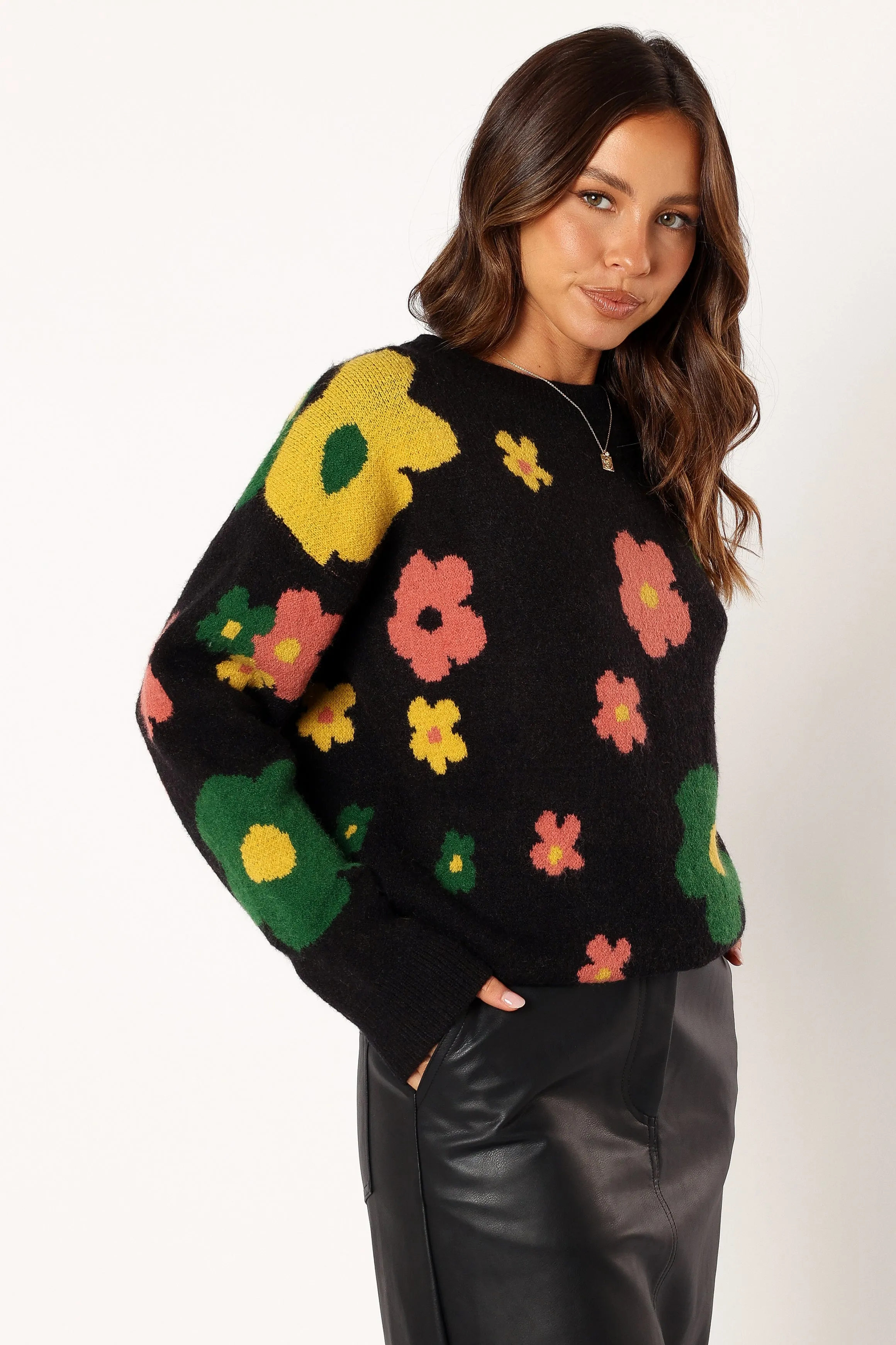 Lexie Multi Color Flower Knit Sweater - Black Multi