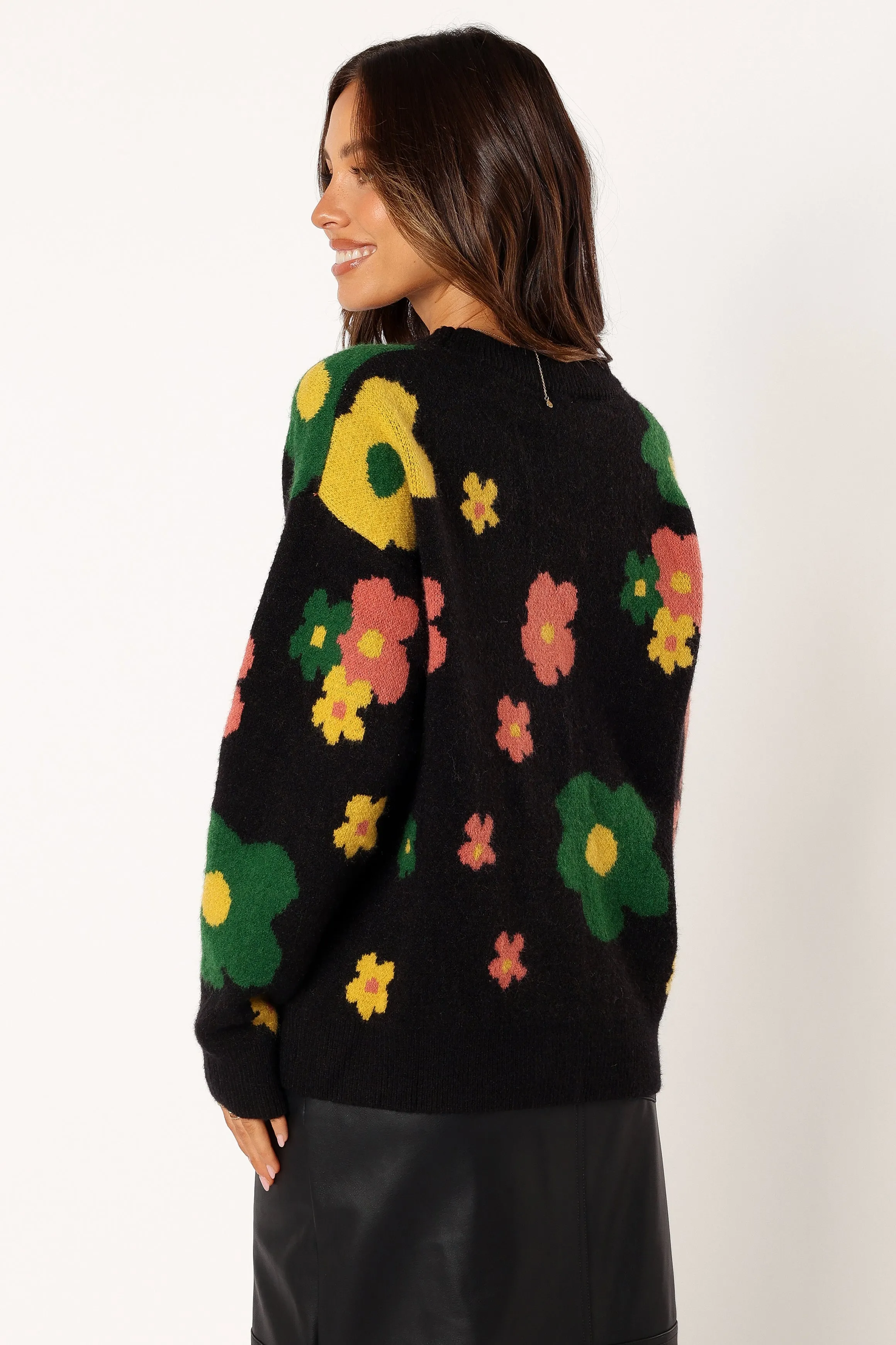 Lexie Multi Color Flower Knit Sweater - Black Multi