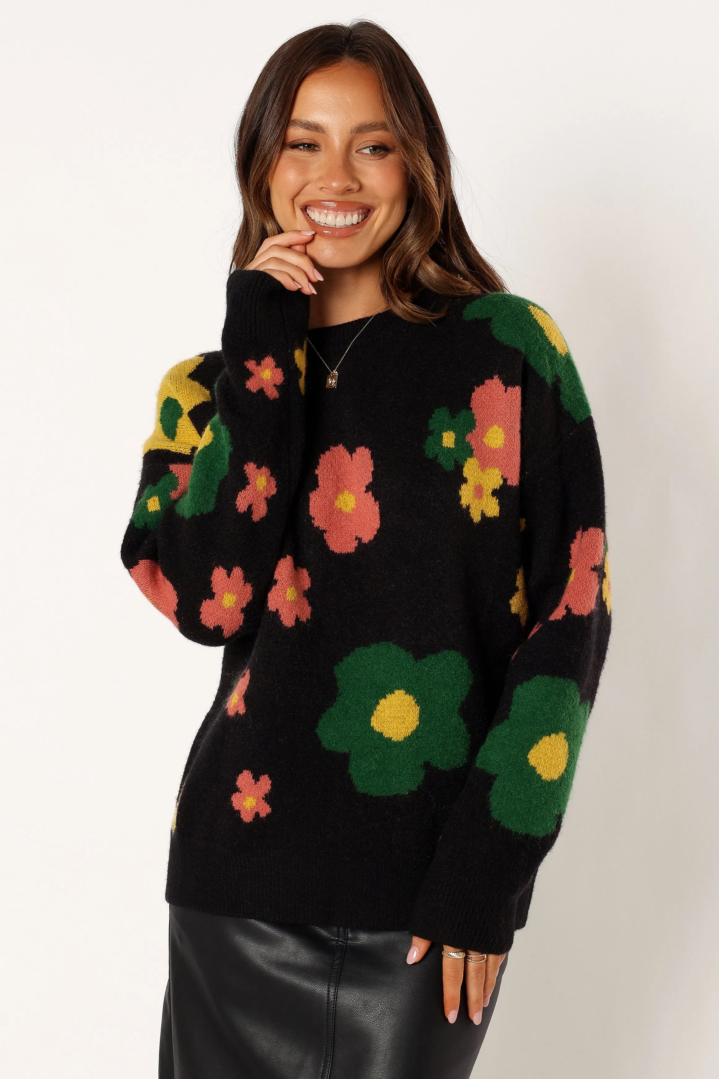 Lexie Multi Color Flower Knit Sweater - Black Multi