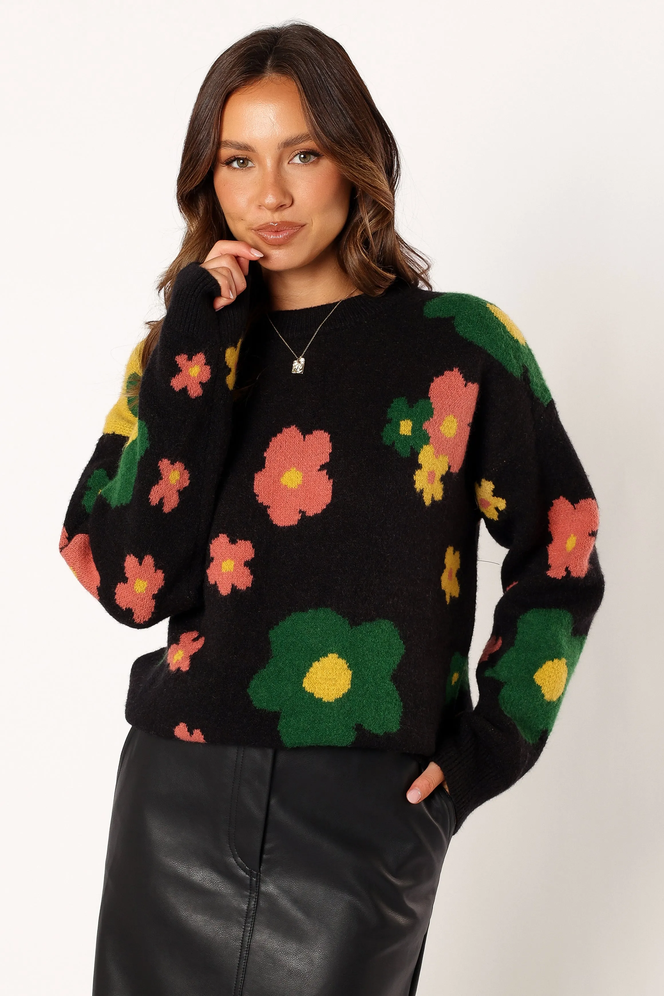 Lexie Multi Color Flower Knit Sweater - Black Multi