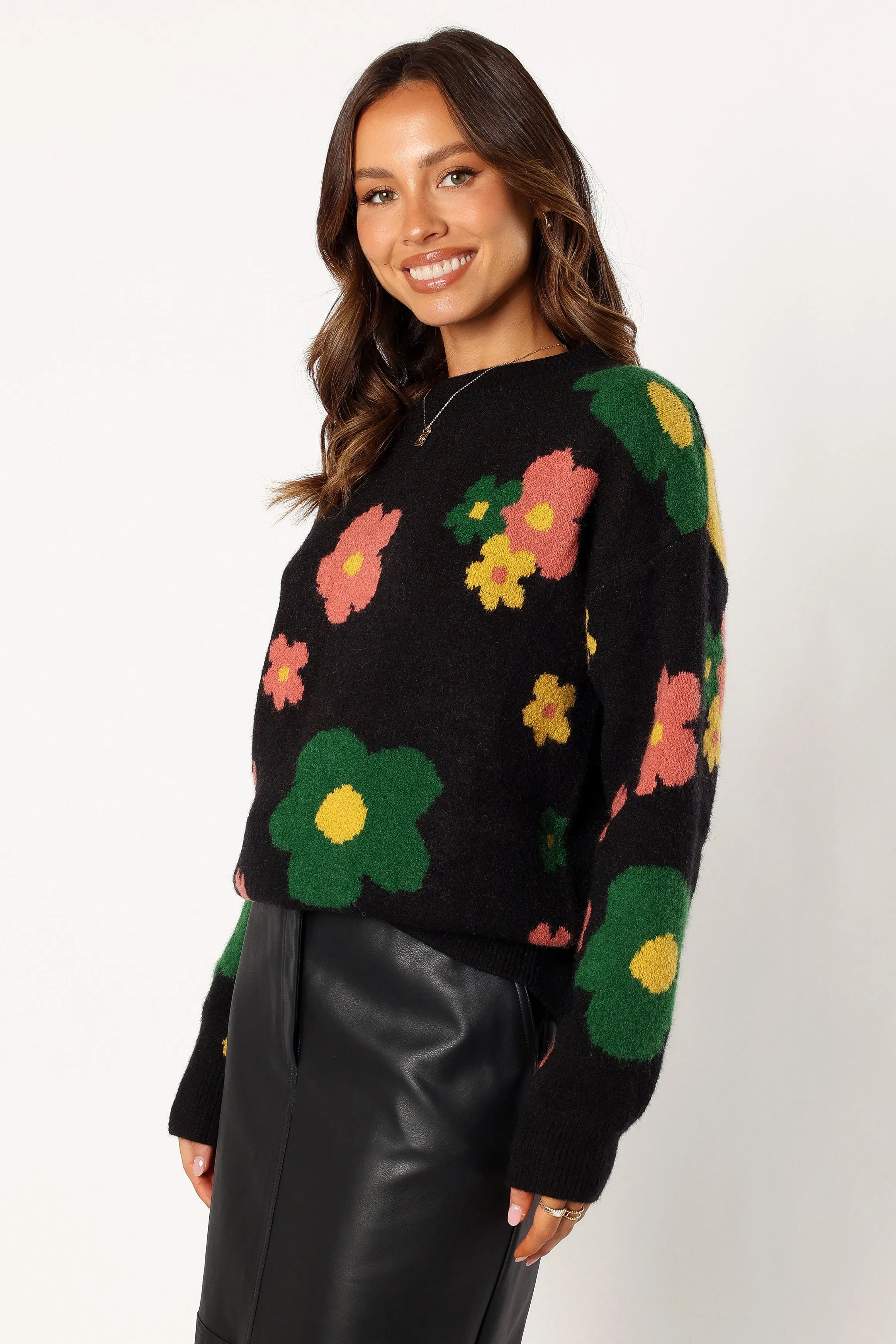 Lexie Multi Color Flower Knit Sweater - Black Multi