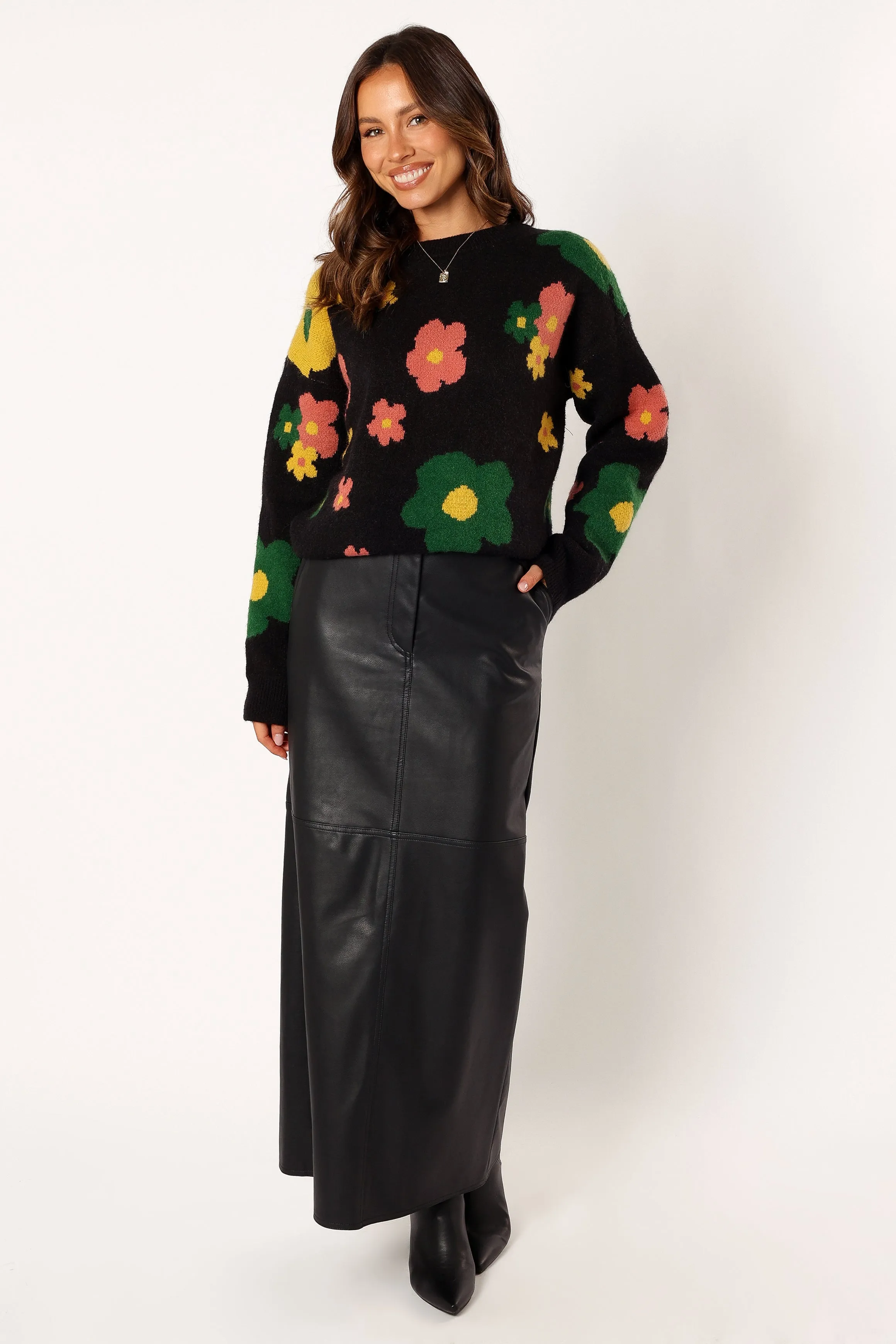 Lexie Multi Color Flower Knit Sweater - Black Multi