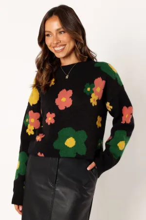 Lexie Multi Color Flower Knit Sweater - Black Multi