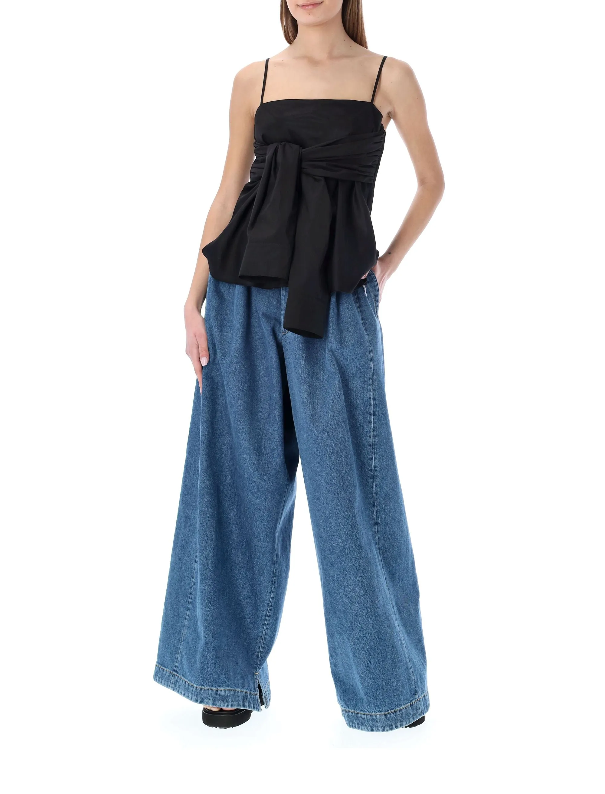 Maison Margiela Gather Detailed Wide Leg Jeans