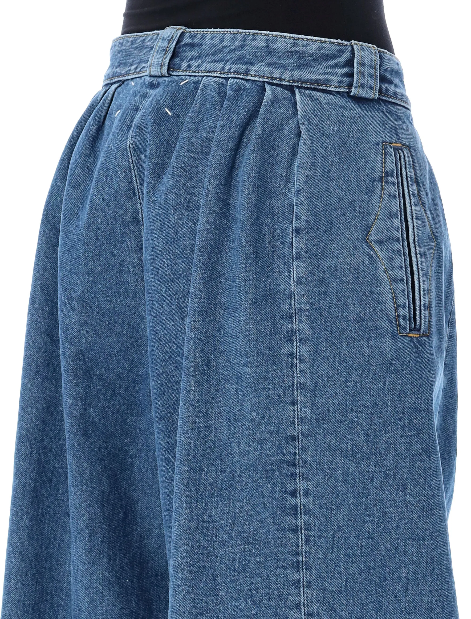 Maison Margiela Gather Detailed Wide Leg Jeans