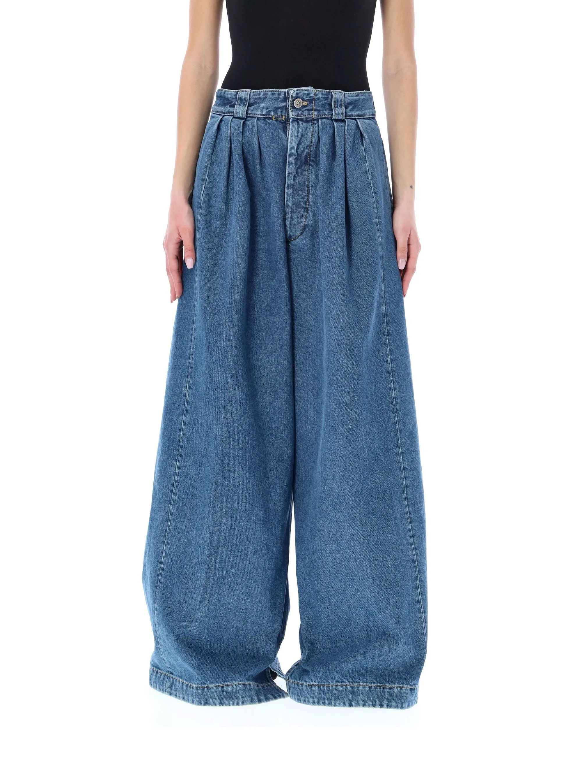 Maison Margiela Gather Detailed Wide Leg Jeans