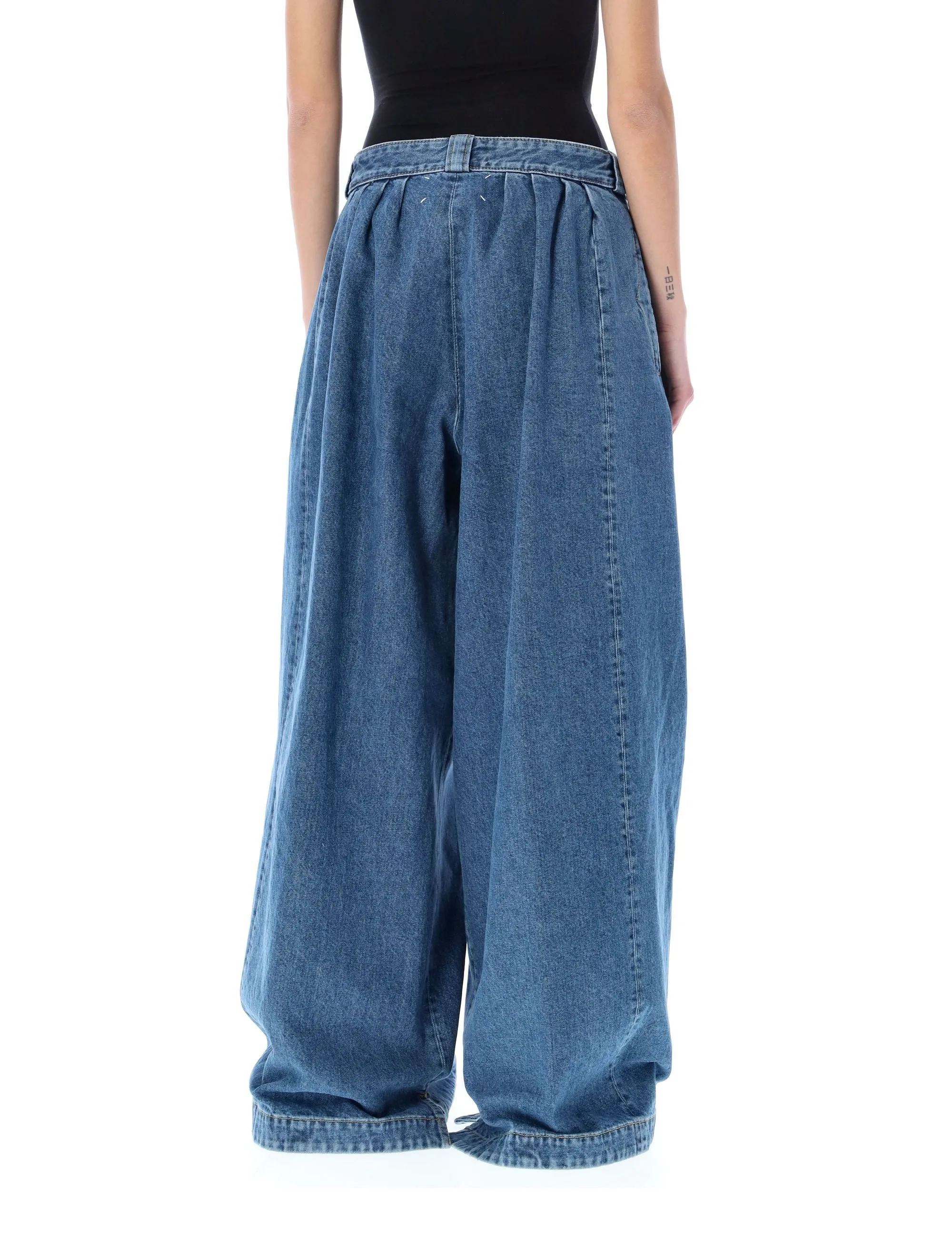 Maison Margiela Gather Detailed Wide Leg Jeans