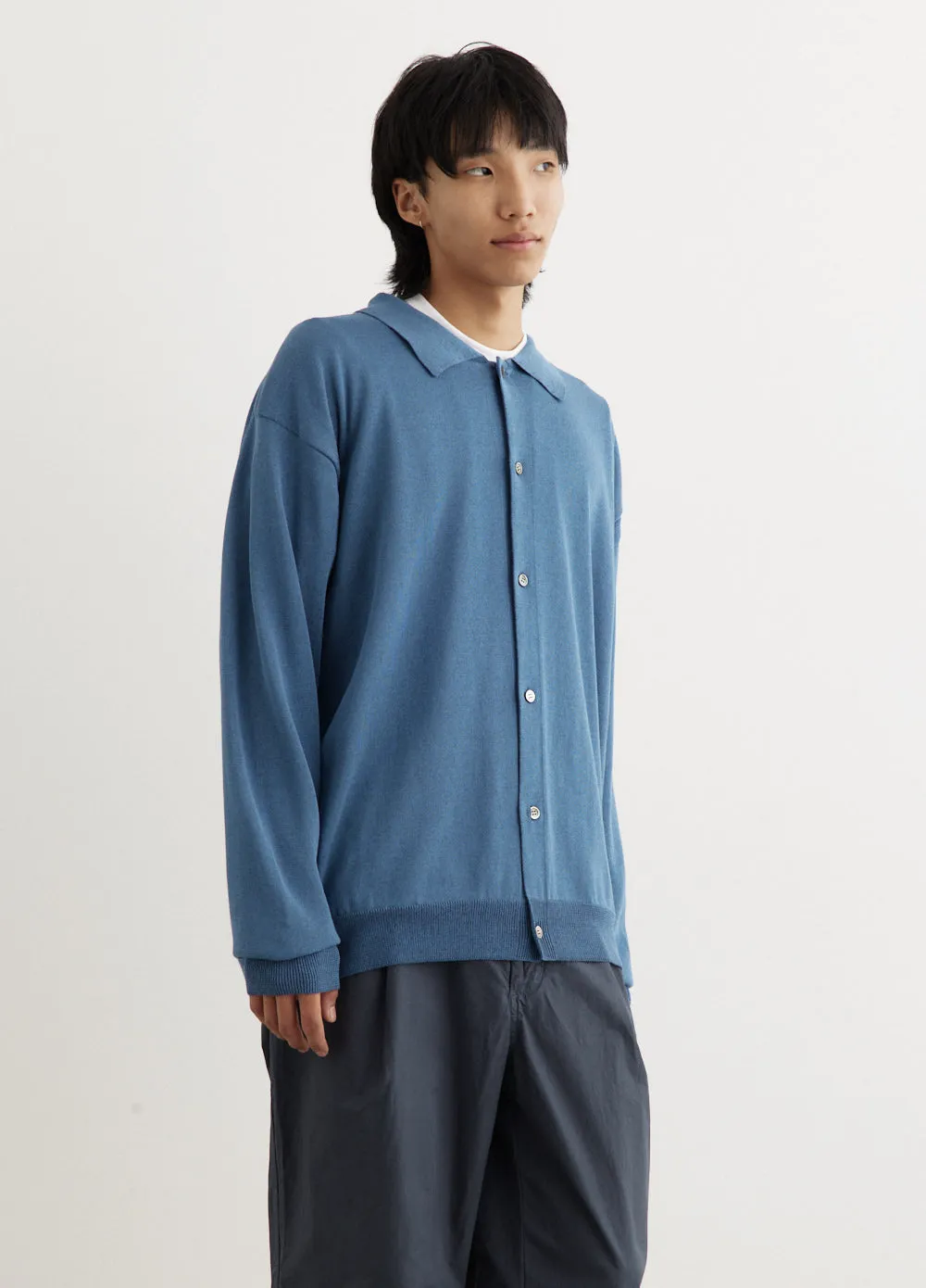 Melange Knit Polo Cardigan