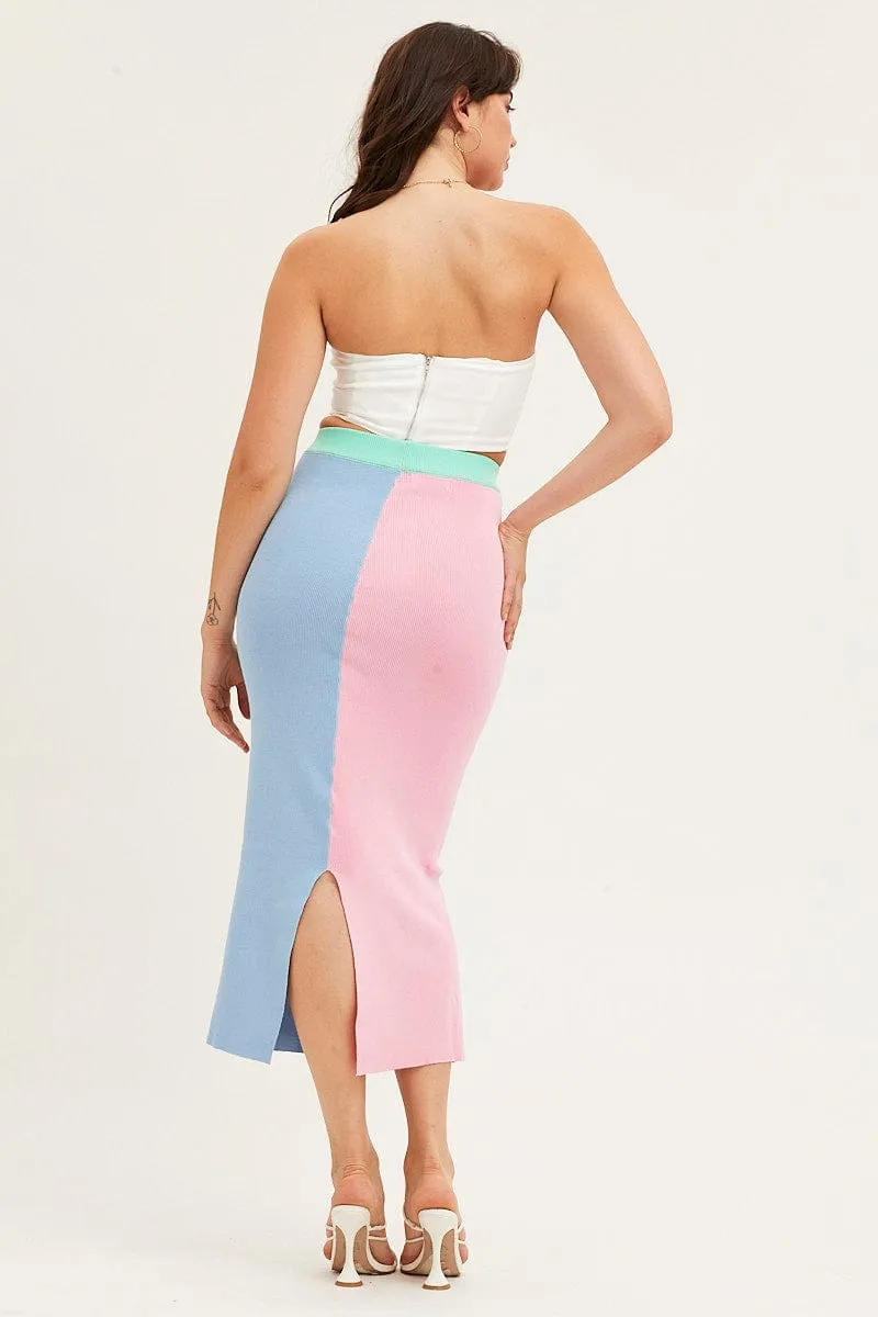 Multi Color Block Knit Midi Skirt