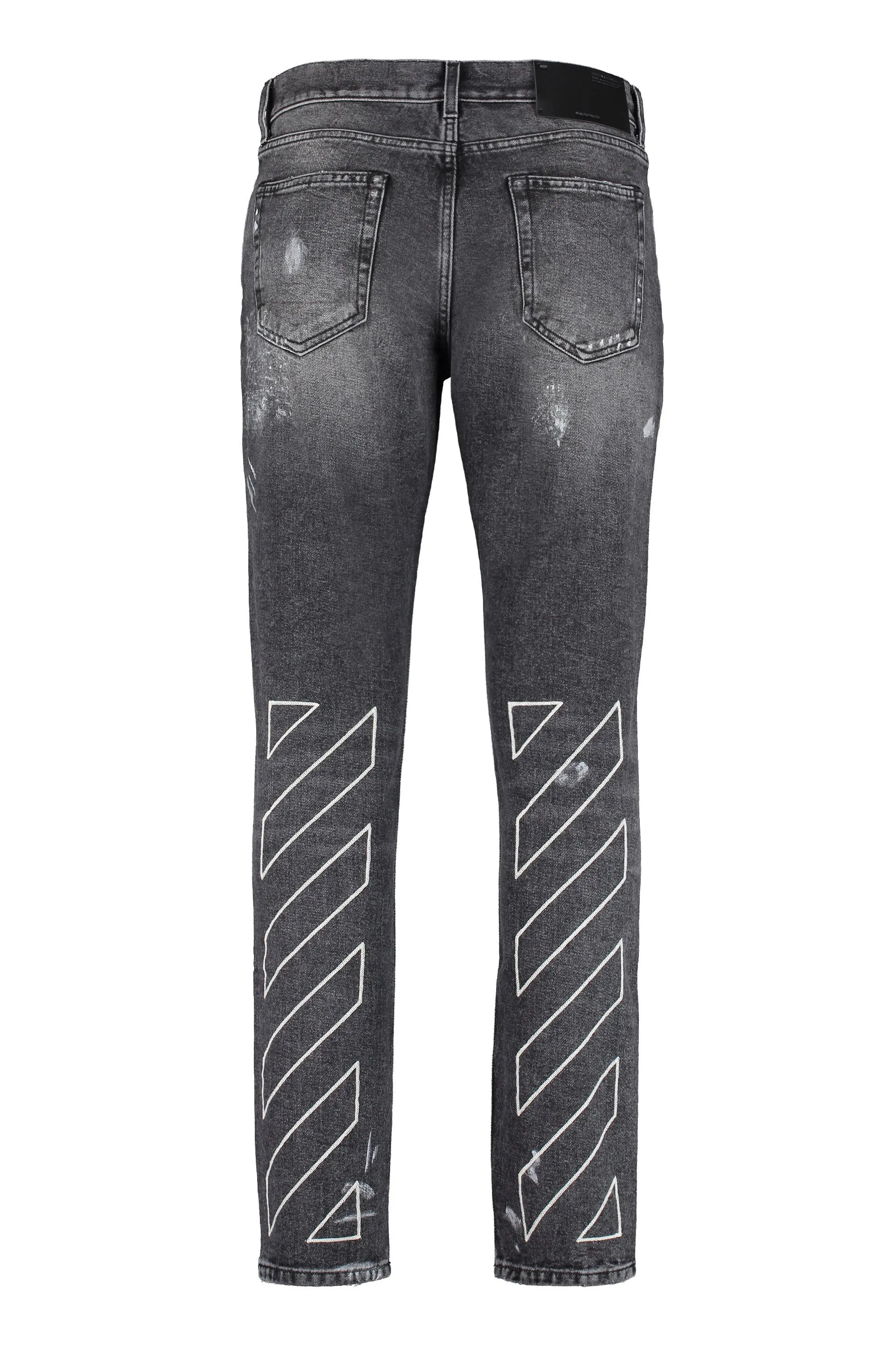 Off-White Diag-Striped Distressed Straight Leg Jeans