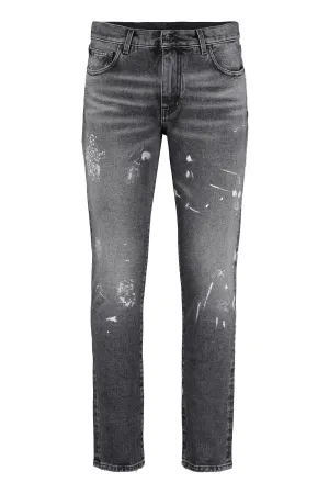 Off-White Diag-Striped Distressed Straight Leg Jeans