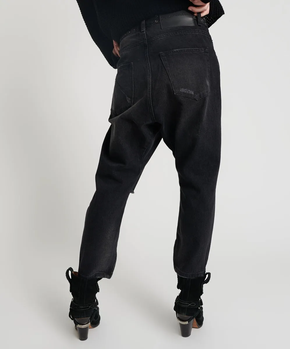 One Teaspoon Kingpins Cropped Boyfriend Jeans Black Oak