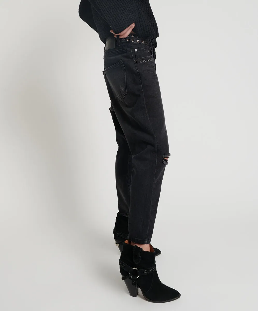 One Teaspoon Kingpins Cropped Boyfriend Jeans Black Oak