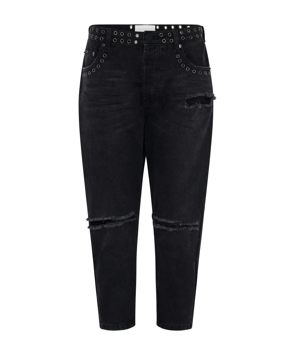 One Teaspoon Kingpins Cropped Boyfriend Jeans Black Oak