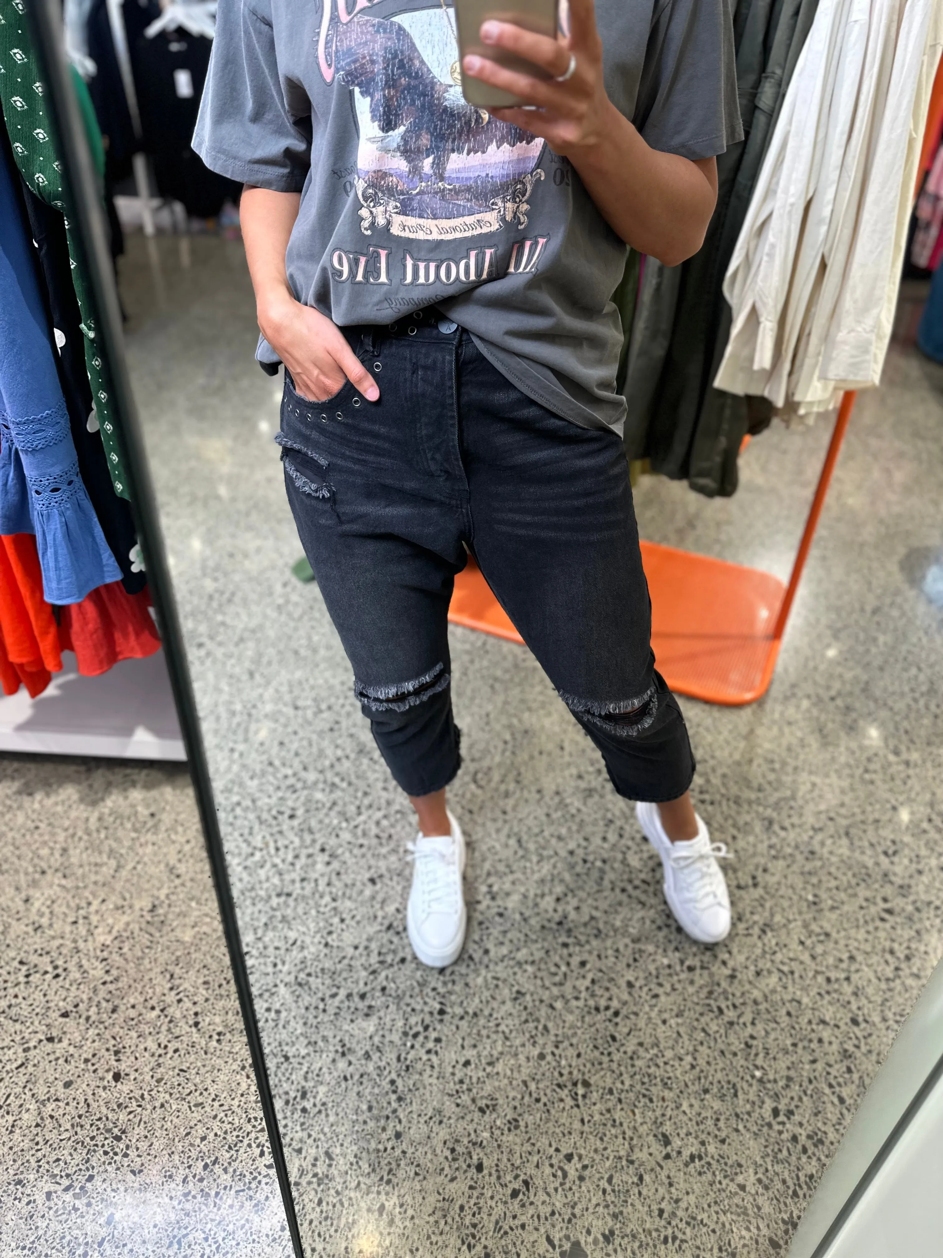 One Teaspoon Kingpins Cropped Boyfriend Jeans Black Oak