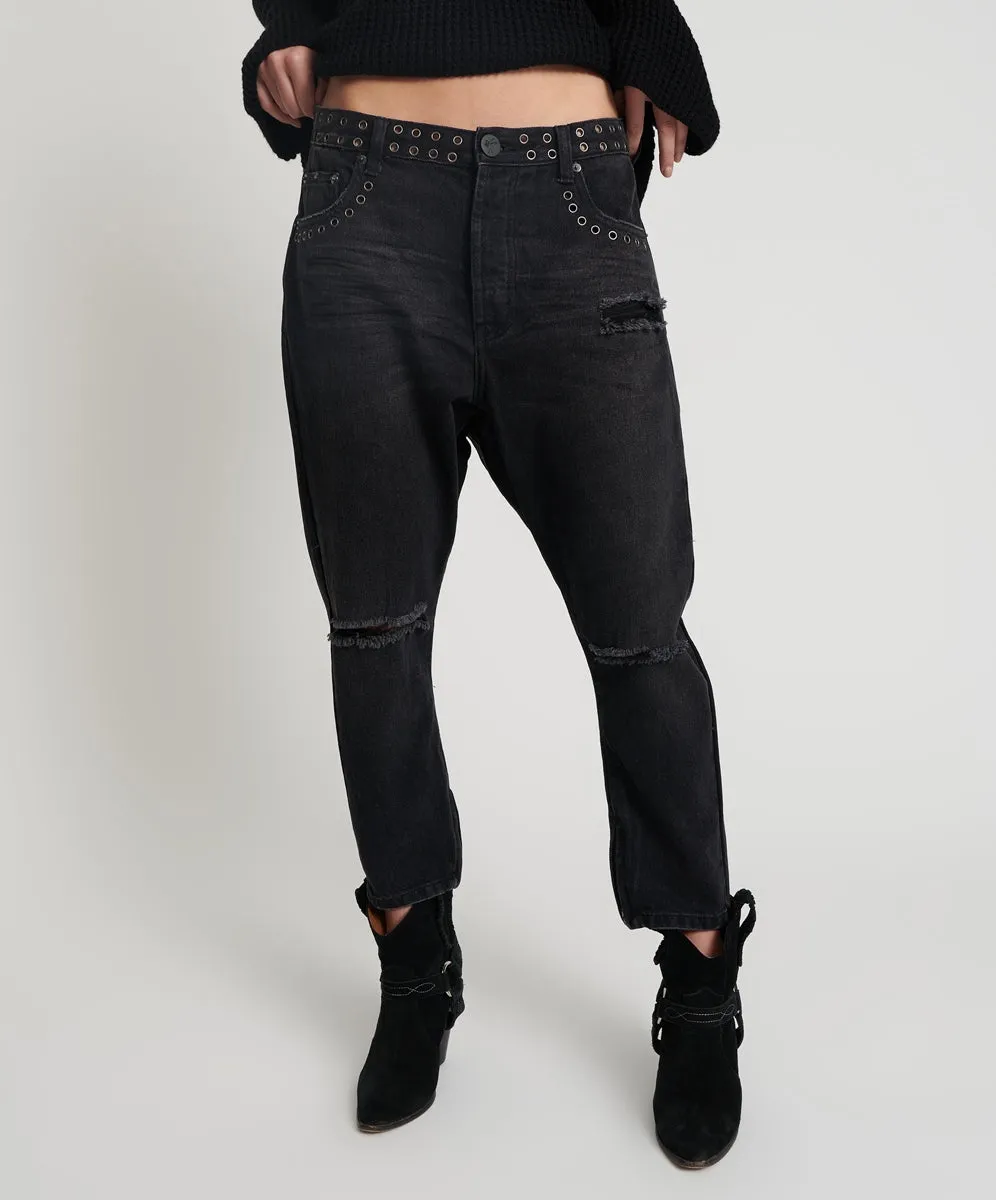 One Teaspoon Kingpins Cropped Boyfriend Jeans Black Oak