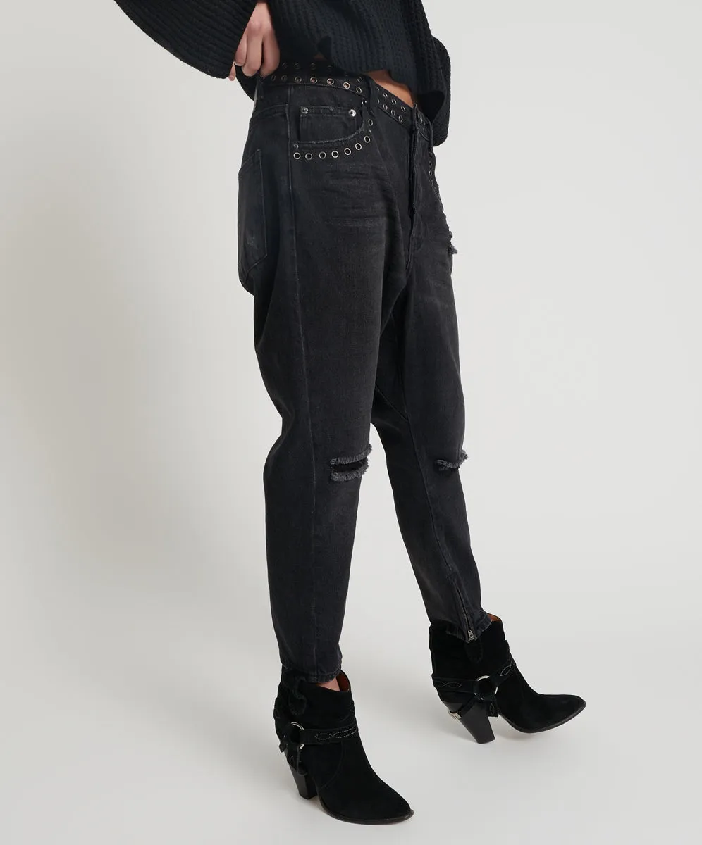 One Teaspoon Kingpins Cropped Boyfriend Jeans Black Oak