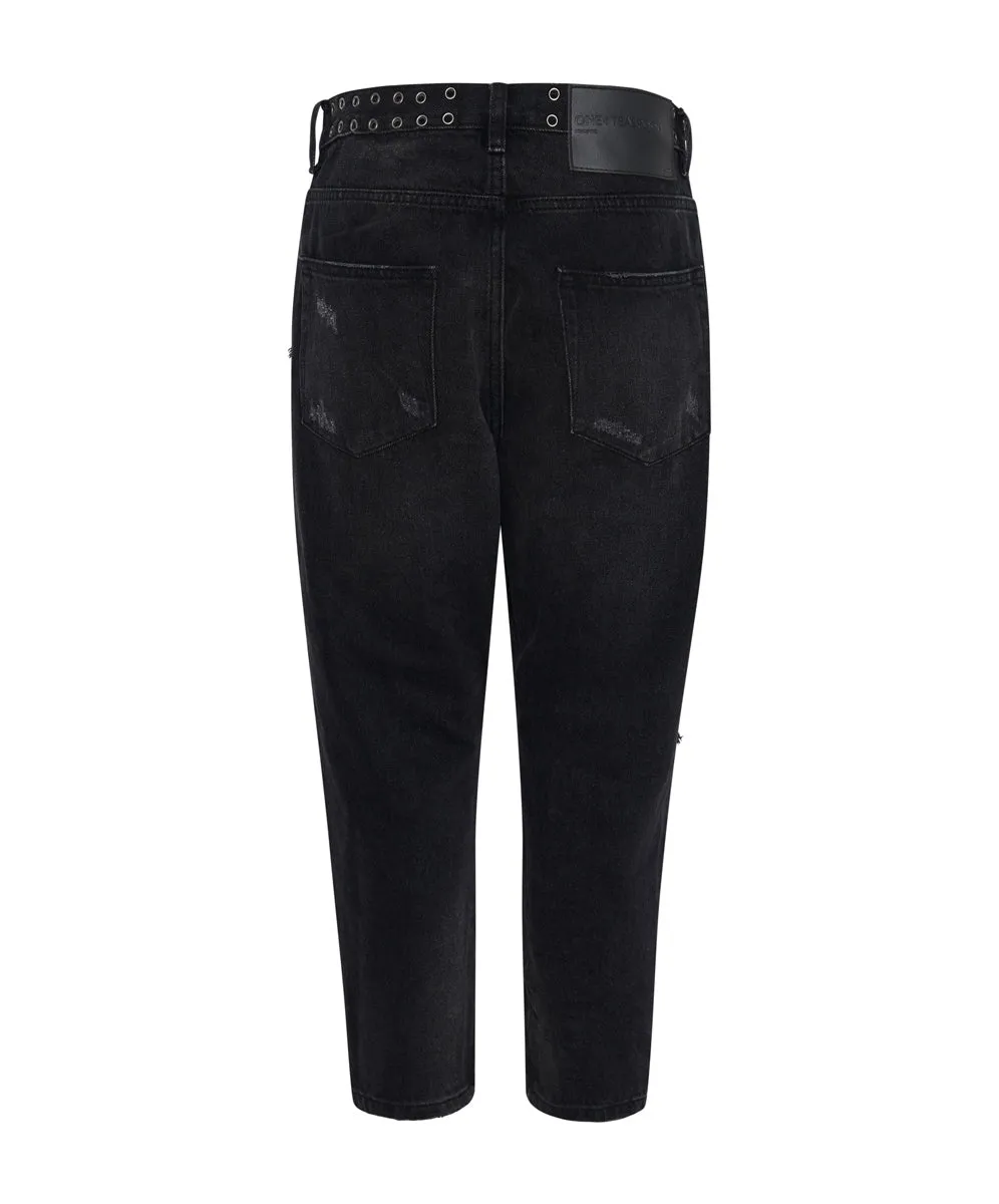One Teaspoon Kingpins Cropped Boyfriend Jeans Black Oak