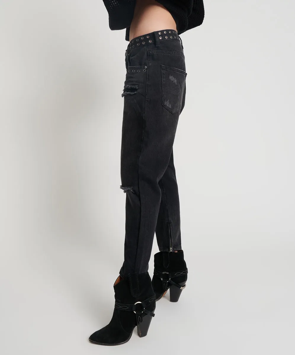 One Teaspoon Kingpins Cropped Boyfriend Jeans Black Oak