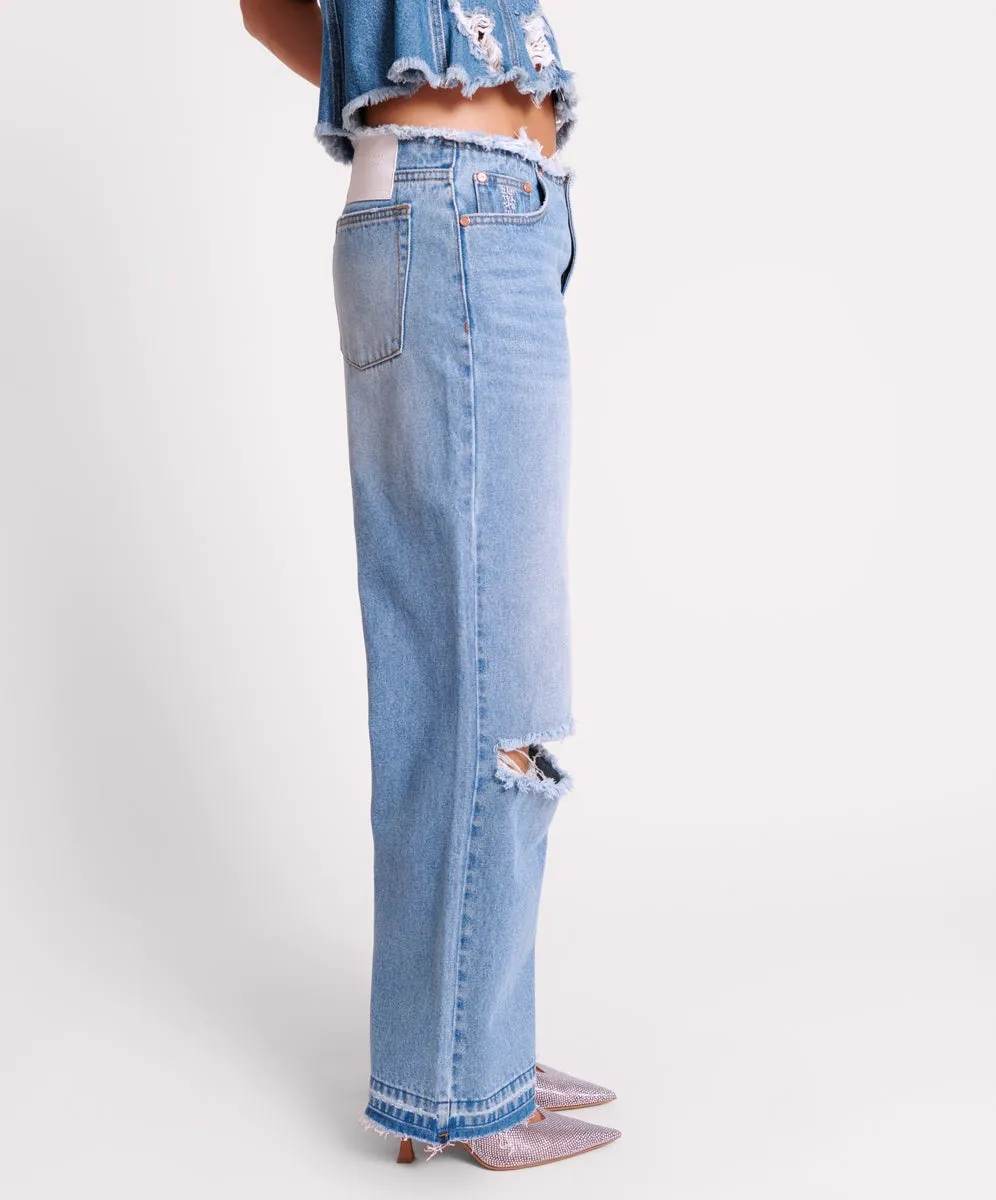 One Teaspoon Lowriders Low Waist Wide Leg Jeans Bolt Blue