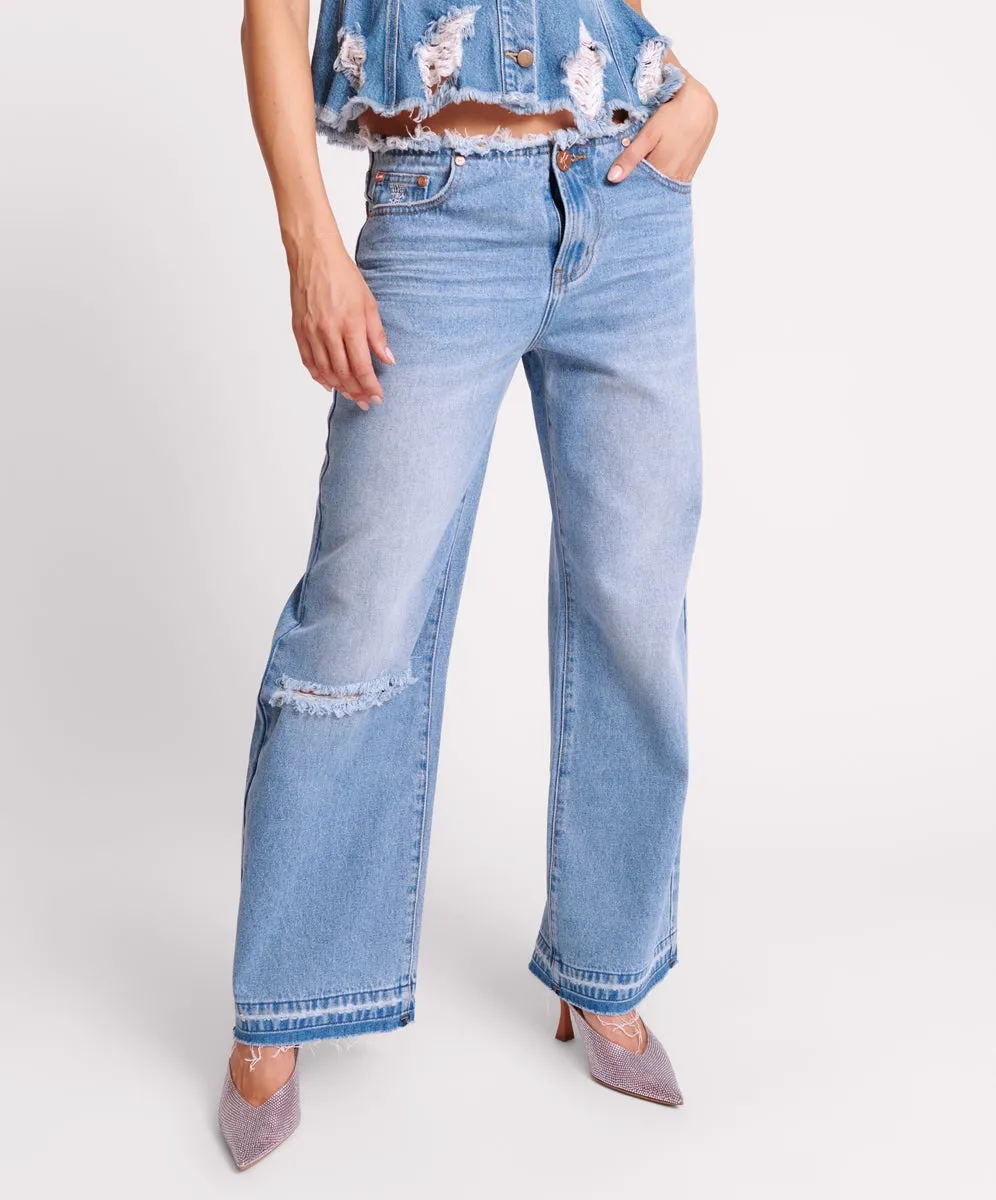 One Teaspoon Lowriders Low Waist Wide Leg Jeans Bolt Blue