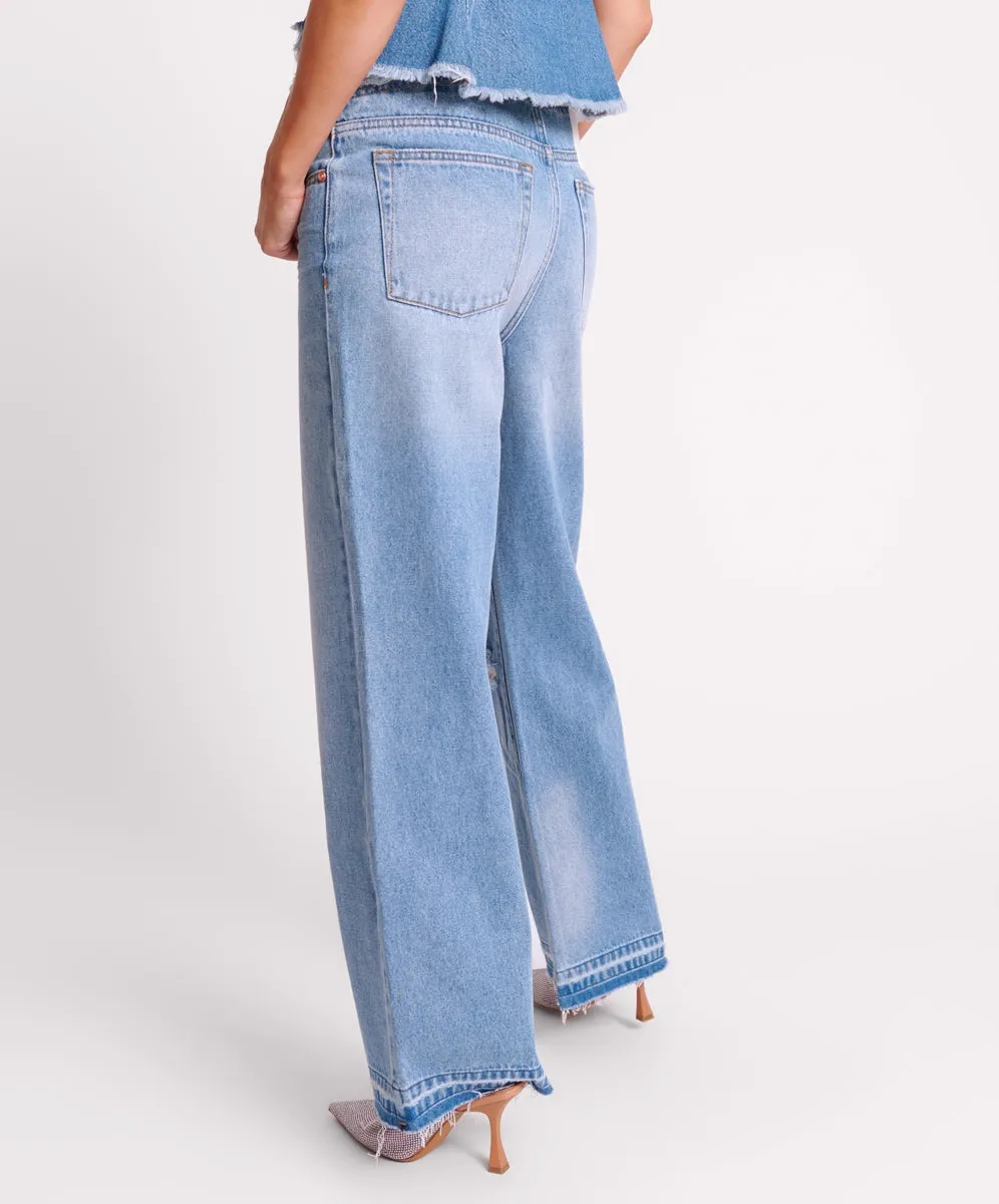 One Teaspoon Lowriders Low Waist Wide Leg Jeans Bolt Blue