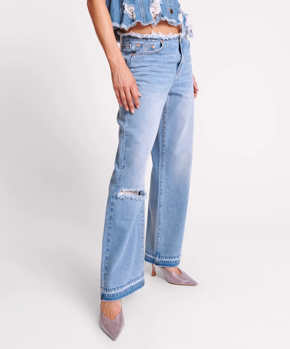 One Teaspoon Lowriders Low Waist Wide Leg Jeans Bolt Blue