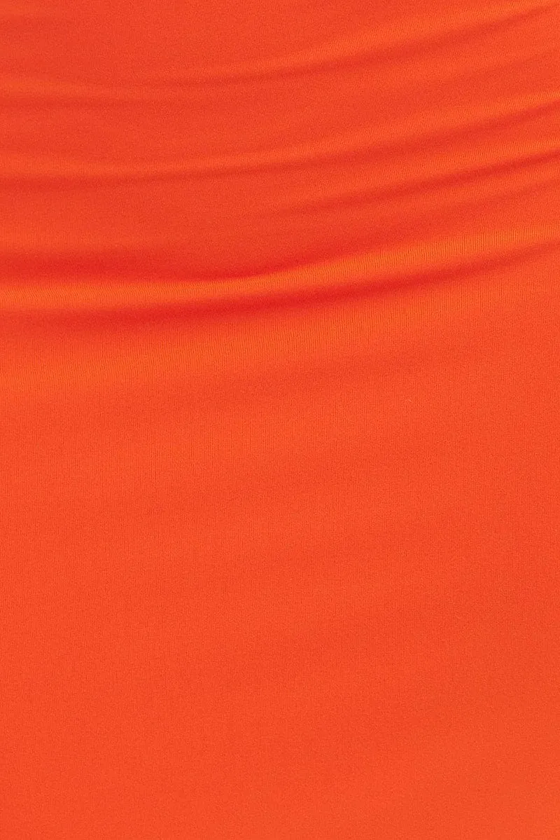 Orange Maxi Skirt High Rise Pencil Double Layered