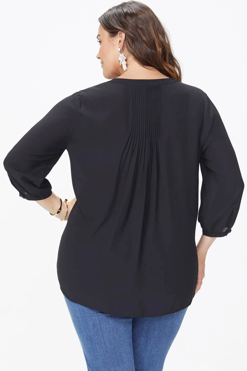 Pintuck Blouse In Plus Size - Black