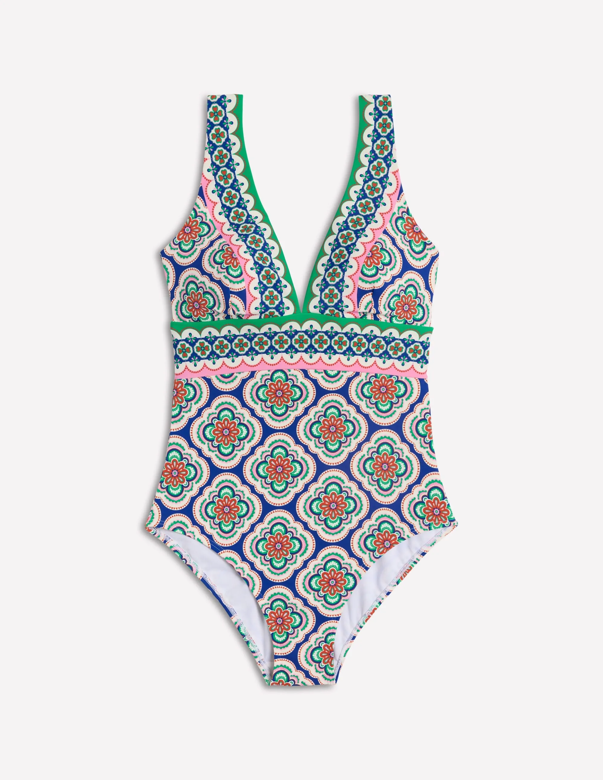 Porto V-Neck Swimsuit-Bright Blue. Botanic Blush
