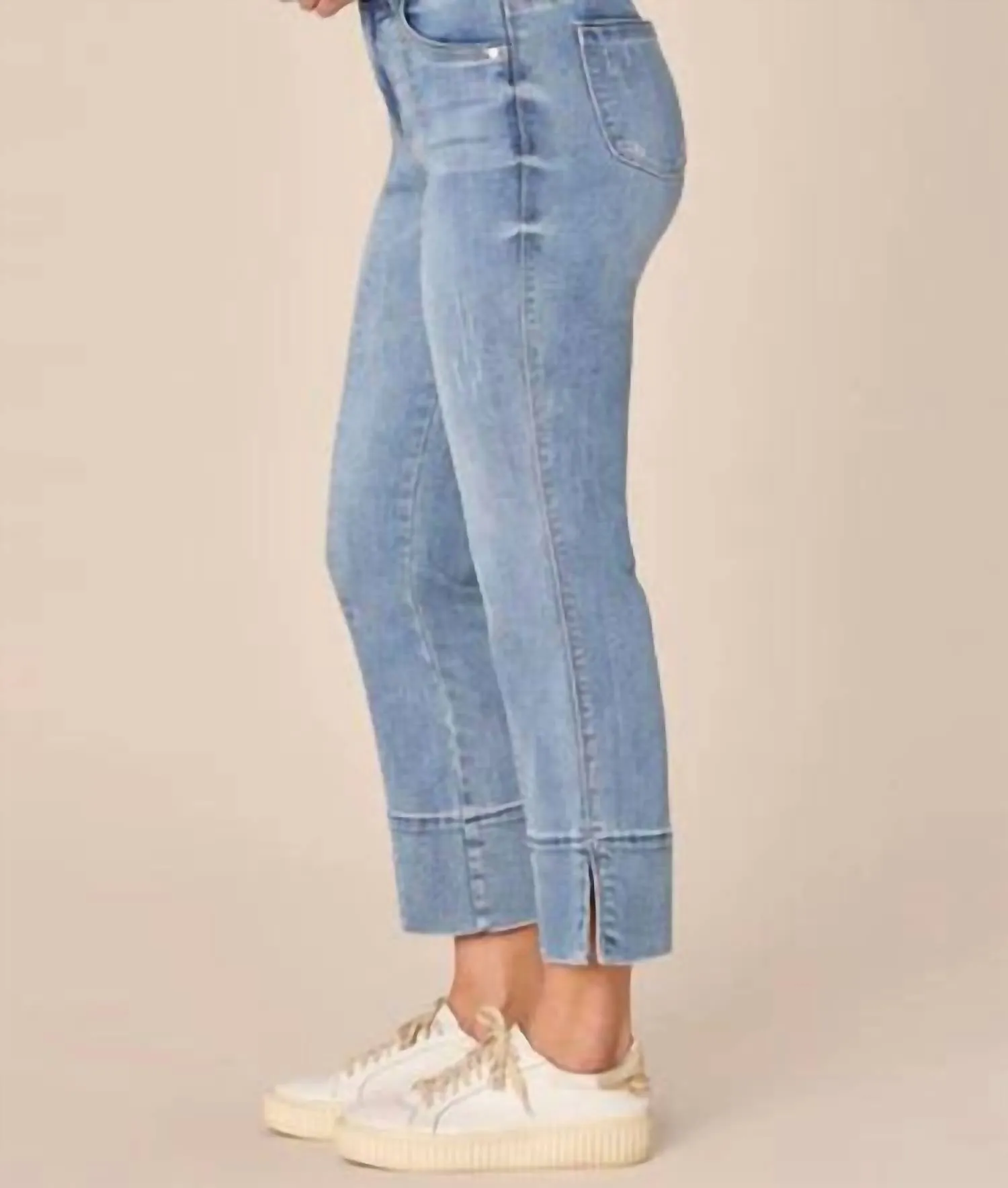 "ab"solution High Rise Center Seam Slit Hem Kick Flare Jeans In Light Blue